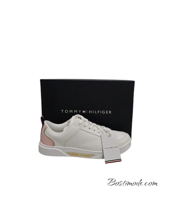 baskets en cuir à semelle cuvette et logo gris pour femmes tommy hilfiger